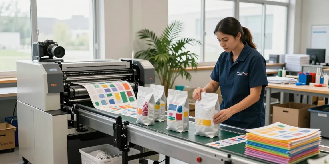 High-quality flat bottom bags being inspected in a modern flexible packaging facility