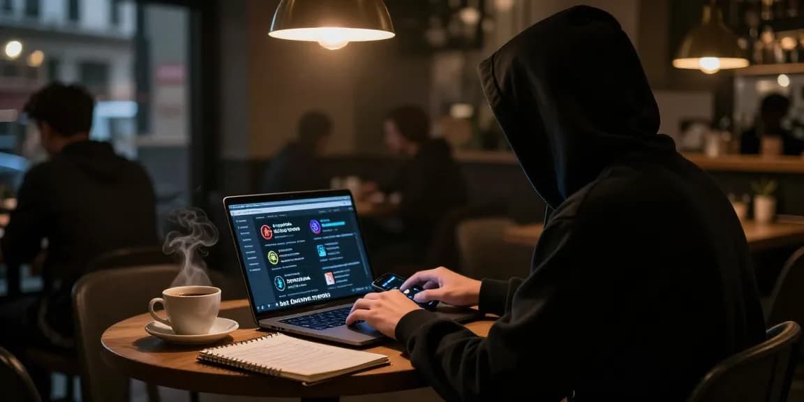 Exploring the Best Darknet Markets 2026 in a cozy café environment with a mysterious vibe.
