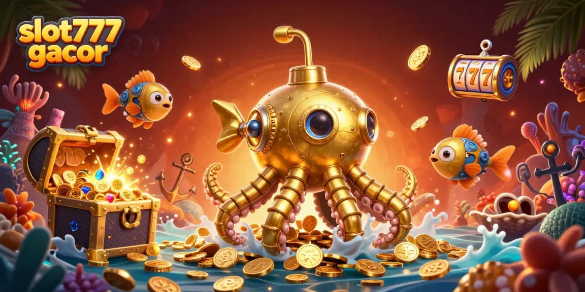 Mainkan slot777 gacor di latar belakang beragam elemen permainan slot yang menarik dan berwarna.