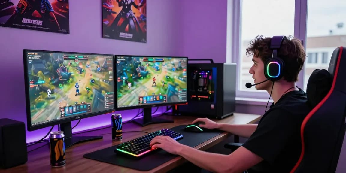 Pengalaman seru bermain game JURAGAN77 dengan pencahayaan RGB dan aksesori modern.