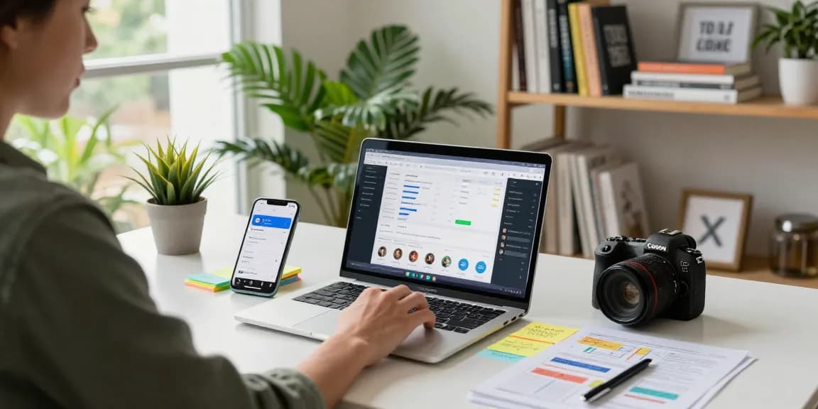 Engaging workspace scene promoting purchase followers for X account, showcasing social media marketing tools and vibrant environment.