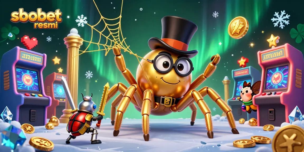 Engage with sbobet resmi as the golden tarantula spins a web in this casino-themed fantasy illustration.