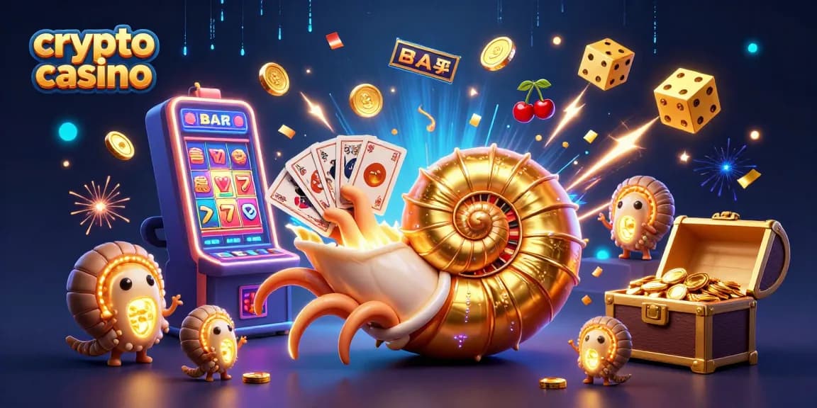 Jouez sur un crypto casino avec une machine à sous explosant de pièces d'or et une ambiance festive.