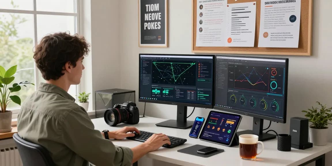 快连 software developer optimizing network performance in a modern home office