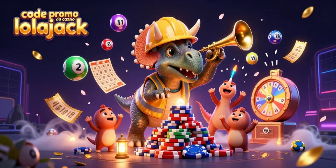 Gagnez avec le code promo du casino lolajack et profitez d'une illustration festive de jeux de casino.