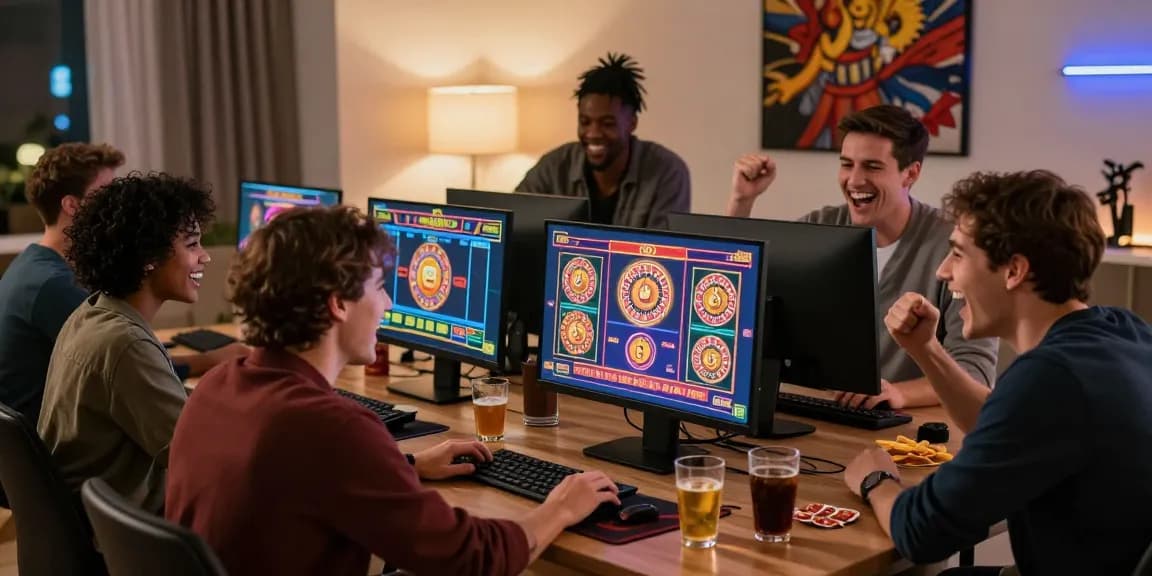 Des amis profitant des jeux de casino en ligne ensemble dans un cadre convivial à la maison.