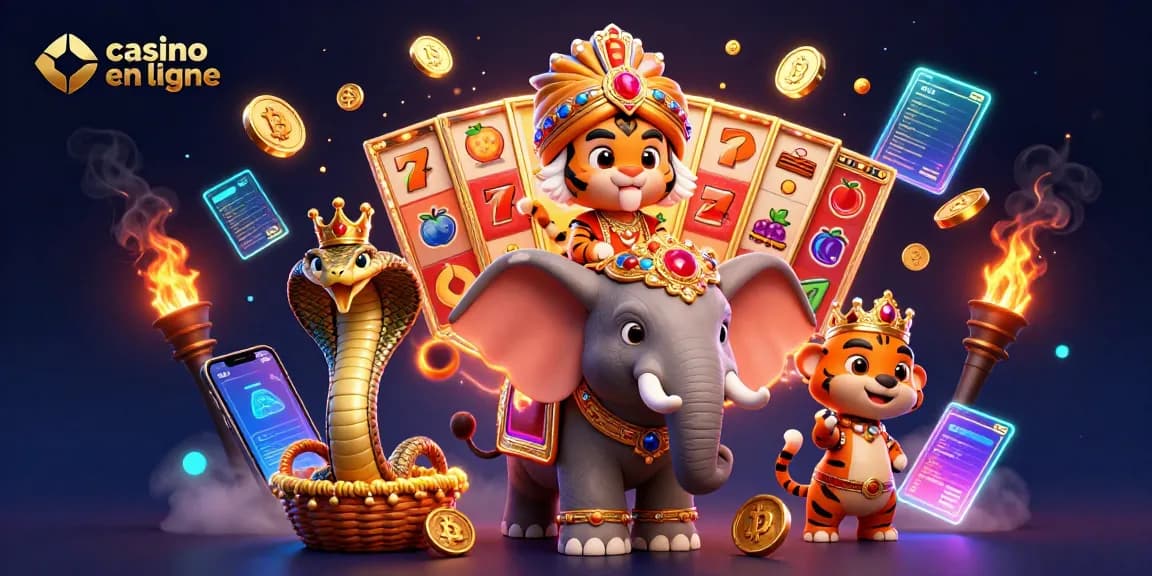 Jouez dans le casino en ligne, vivez l'expérience exaltante avec un tigre maharaja et un éléphant.