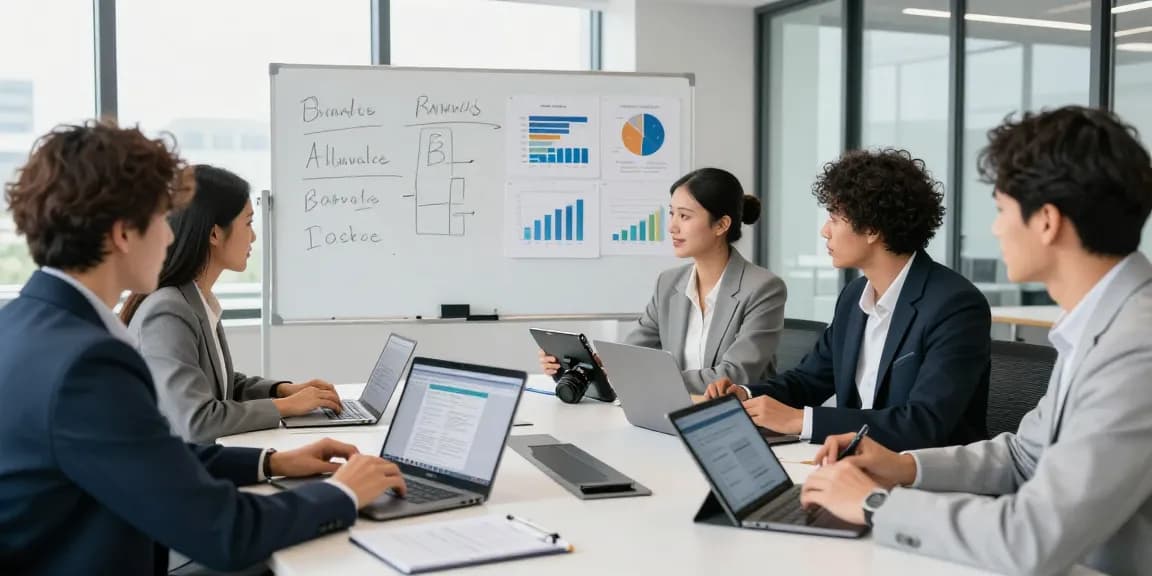 Team collaborating in a modern office using WPS下载 software for efficiency and innovation.