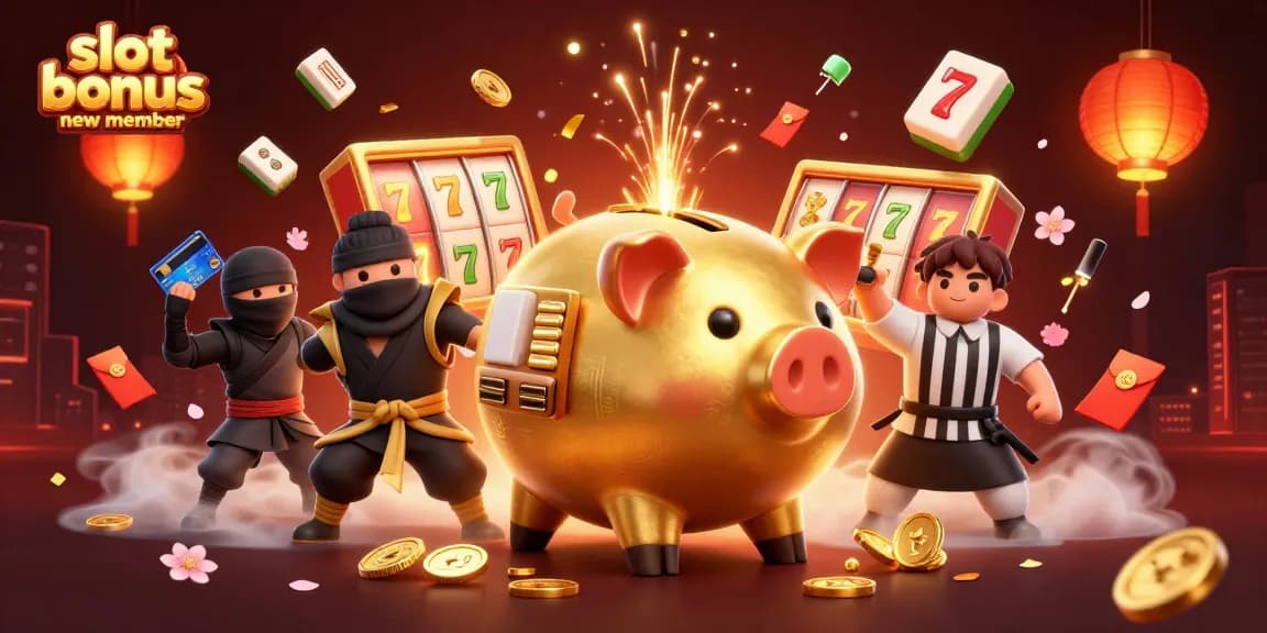 Experience excitement with the slot bonus new member in this rich casino scene, featuring dynamic characters and vibrant elements.