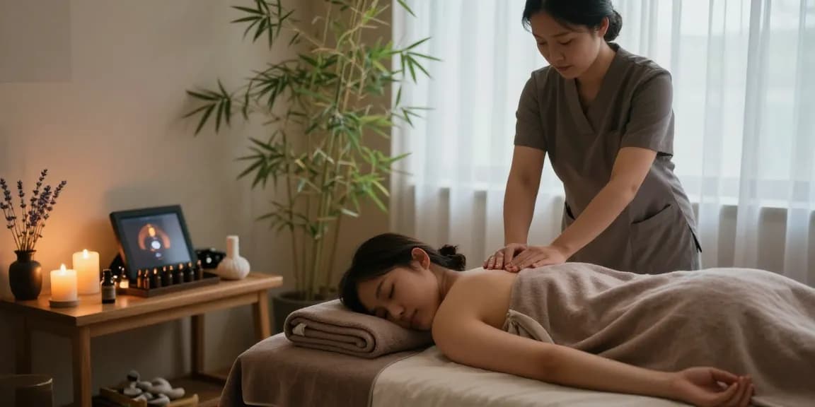인천출장안마을 받으며 편안한 분위기의 마사지 스파에서 휴식을 취하는 고객의 모습