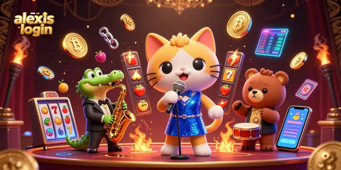 Experience the excitement with alexis 500 login, featuring a jazzy cat, crocodile, and bear amidst casino dynamics.