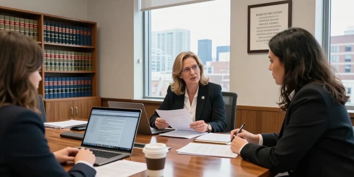 Karen McCleave Toronto consulting in a modern legal office, showcasing teamwork in law.
