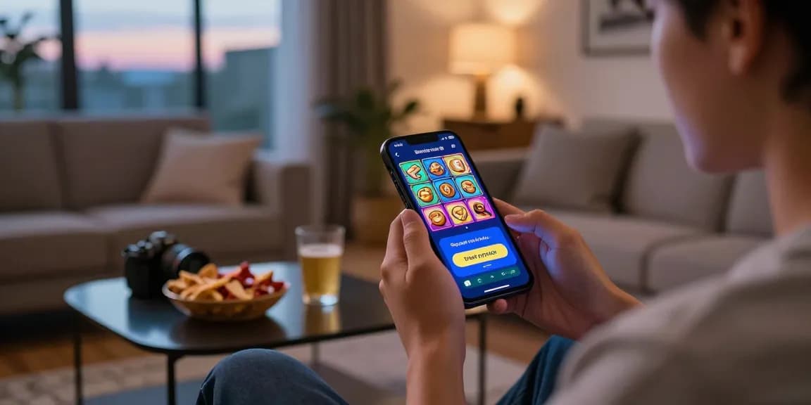 Engaging gameplay scene with smartphone showcasing deposit pulsa tanpa potongan feature in a vibrant living room atmosphere.