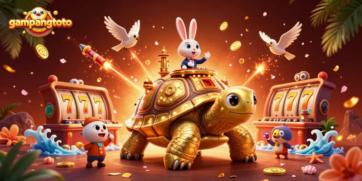 Experience captivating action at gampangtoto with a whimsical tortoise casino scene filled with vibrant energy.