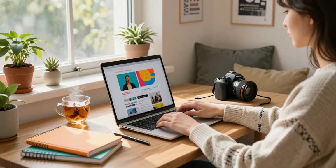 Content creator crafting quality and authority blogs in a cozy home office setting.