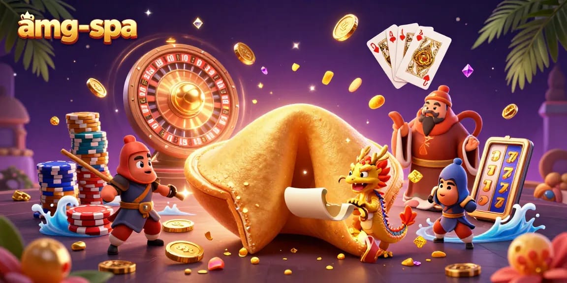 Experience thrilling wins at amg-spa with a dynamic casino illustration featuring fortune elements and gaming excitement.