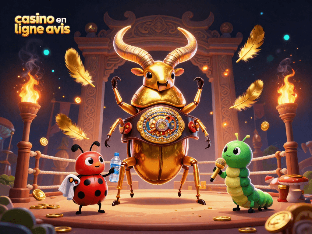 Avis de casino en ligne : découvrez des jeux immersifs avec des personnages colorés dans une scène dynamique.