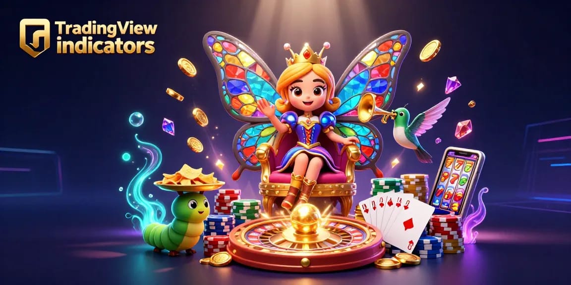 Engage with TradingView indicators in a vibrant casino setting filled with animated elements.