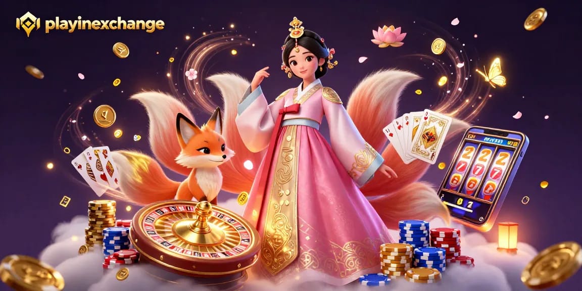 Engage with playinexchange as a lucky Asian woman in hanbok celebrates a winning moment.