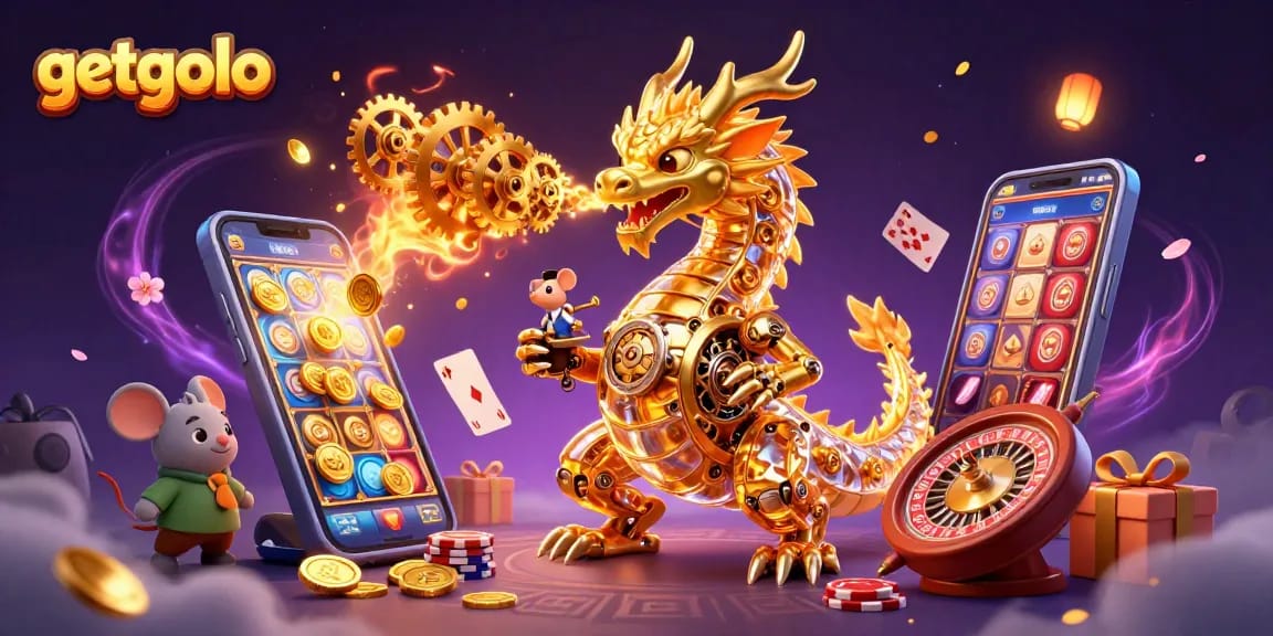 Embark on exhilarating gaming adventures with getgolo's vibrant 3D casino scene bursting with excitement.