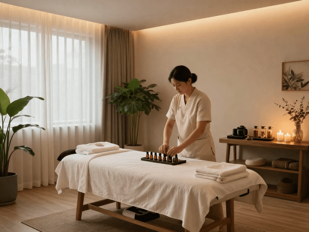Discover relaxation at https://www.balancedmassage.org/ in a serene spa environment with soothing essential oils, calming decor, and a professional therapist.