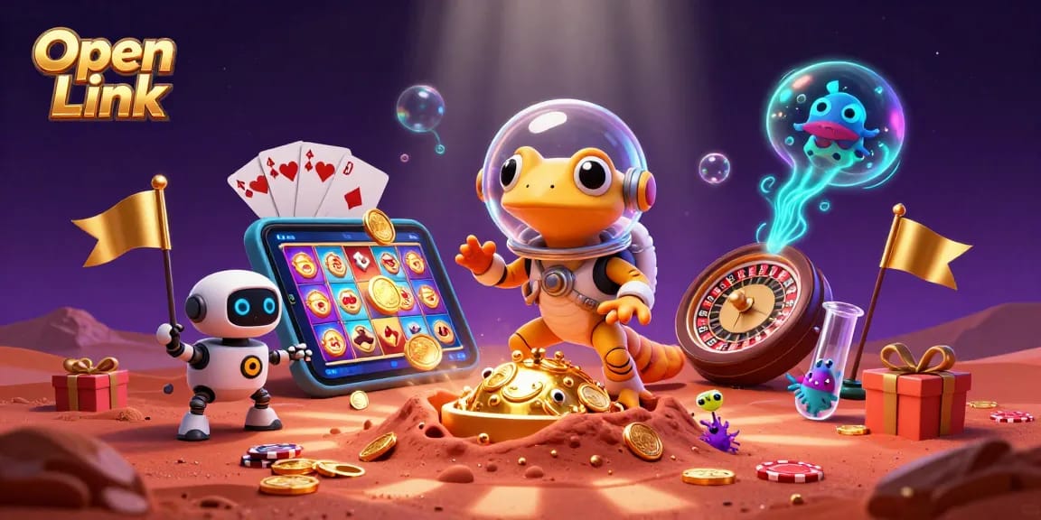 Experience thrilling gameplay and big wins with Open Link in this vibrant casino adventure scene.