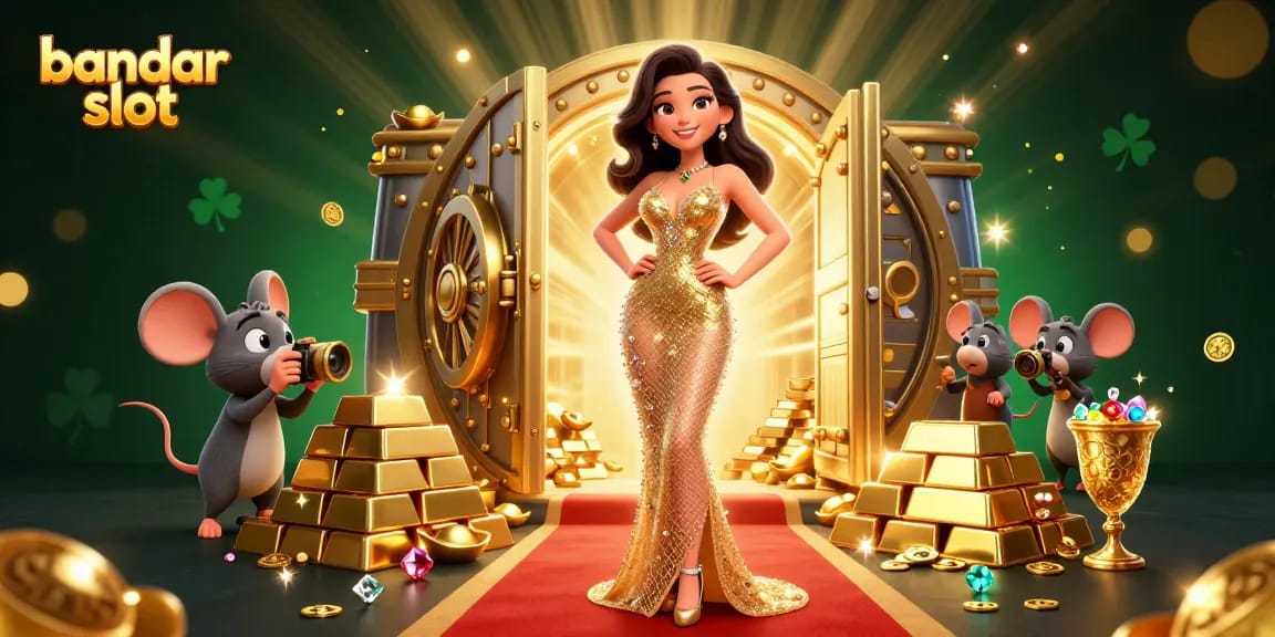 Experience the thrill of bandar slot with vibrant illustrations of treasures and a glamorous atmosphere.