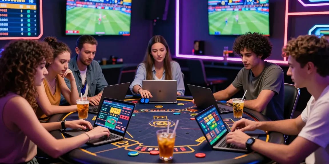 Exciting online gambling experience with diverse friends enjoying betting games on ok8386.guide.