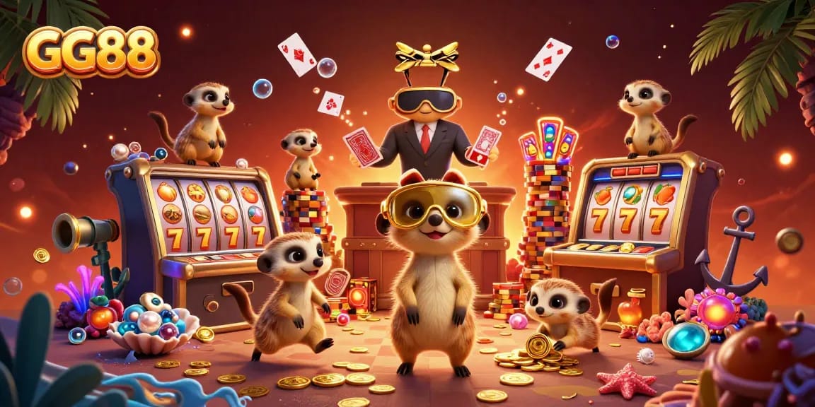Experience thrilling gaming adventures at GG88 with lively meerkats running a casino operation.