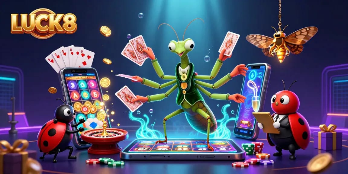 LUCK8 showcases thrilling gameplay with a vibrant casino scene full of engaging characters and dynamic elements.