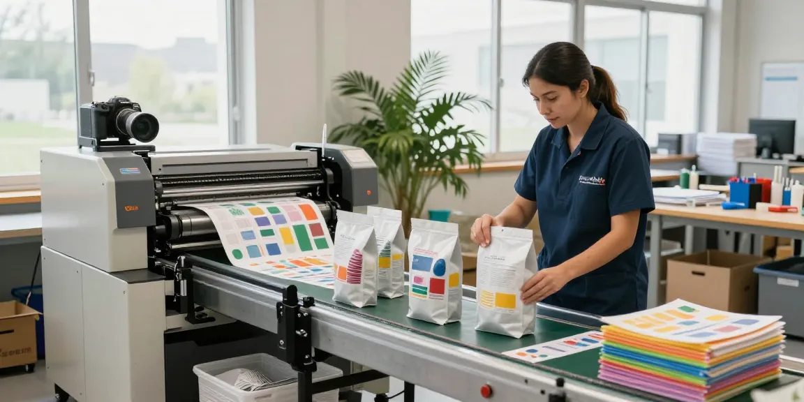 High-quality flat bottom bags being inspected in a modern flexible packaging facility
