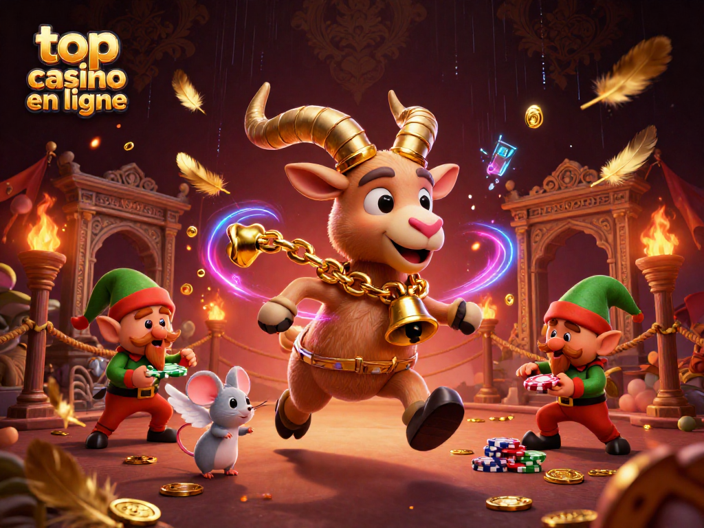 Le top casino en ligne avec un Krampus joueur et des elfes, une scène animée et dynamique.
