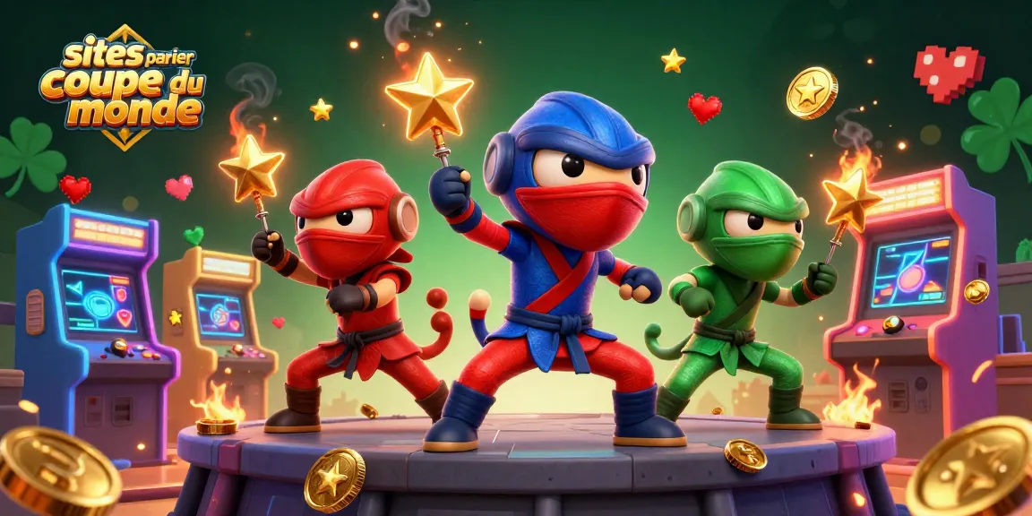 Pariez sur les sites de paris Coupe du Monde avec l'équipe de ninjas caméléons et les éléments de casino vibrants.