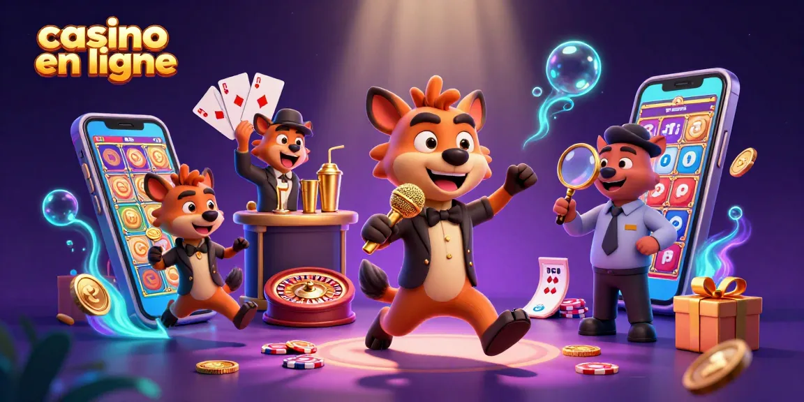 Découvrez une scène dynamique de casino en ligne avec des hyènes et des jeux scintillants.