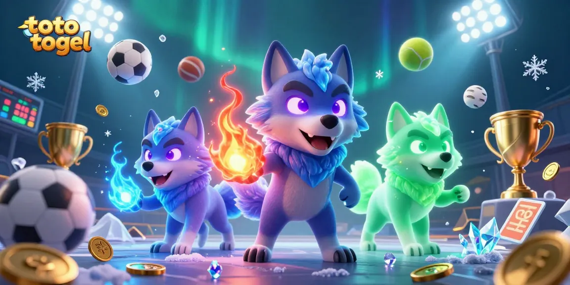 Engage in thrilling toto togel gameplay with our dynamic cartoon wolves and vibrant gaming elements.