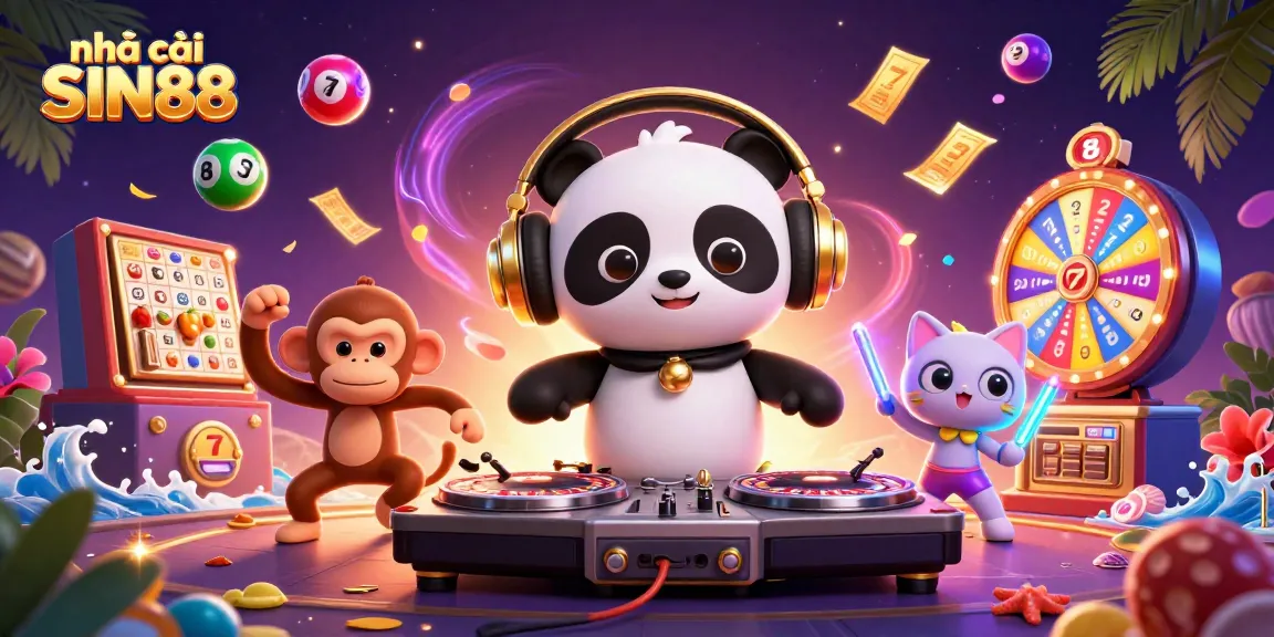 Experience thrilling gaming with nhà cái SIN88 in a vibrant, dynamic casino scene featuring fun characters.
