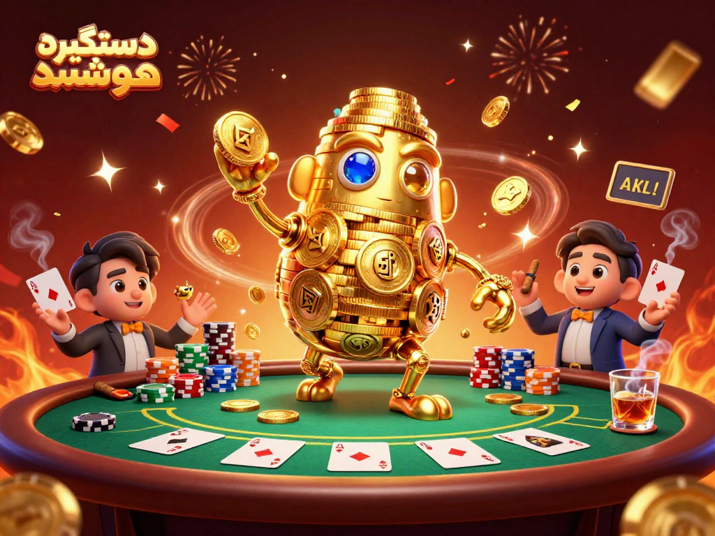 Experience the excitement of دستگیره هوشمند with a vibrant casino scene featuring gold coins and poker chips.
