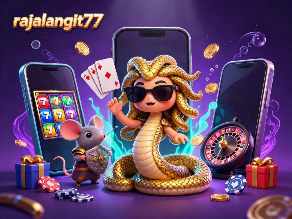 Gambarkan pengalaman menarik rajalangit77 dengan karakter Medusa inisial dan mouse pejuang di dunia kasino.