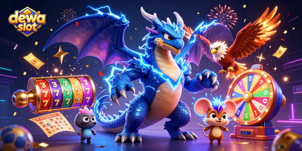 Win at dewa slot with a magical 3D casino scene featuring dynamic characters and rich elements.