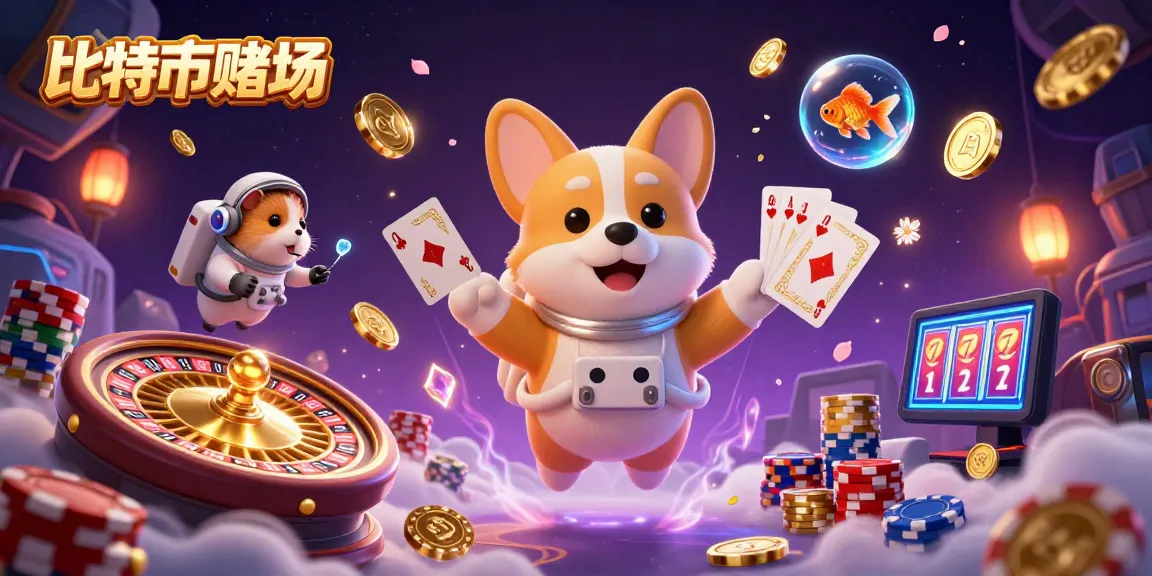 在比特幣賭場中,太空站賭場裡的3D宇航員柯基正在漂浮,發掘金幣與撲克籌碼的樂趣。
