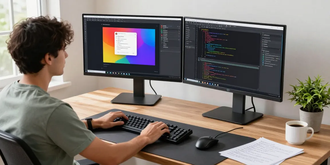 Developer using Snipaste software in a modern workspace with dual monitors and annotation tools.