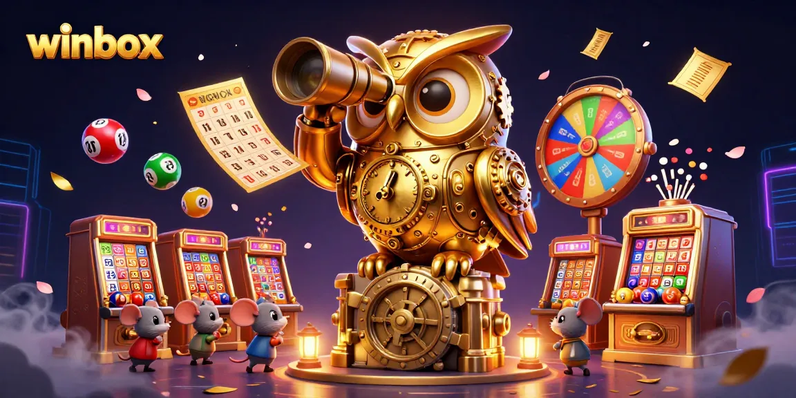 Winbox brings excitement on a vibrant casino floor with animated lottery balls and engaging gameplay elements.