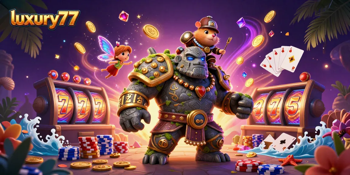 Win big with luxury777 as the stone golem guardian and his magical companions dazzle at the casino!