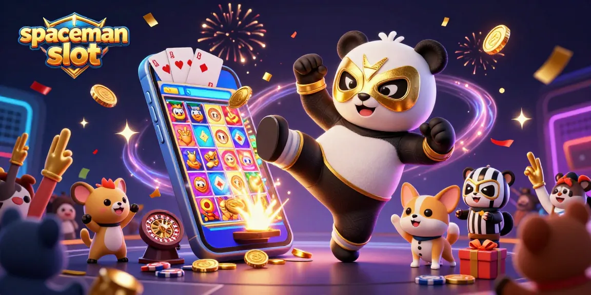 Experience thrilling wins with the Spaceman slot in a lively, animated casino scene.