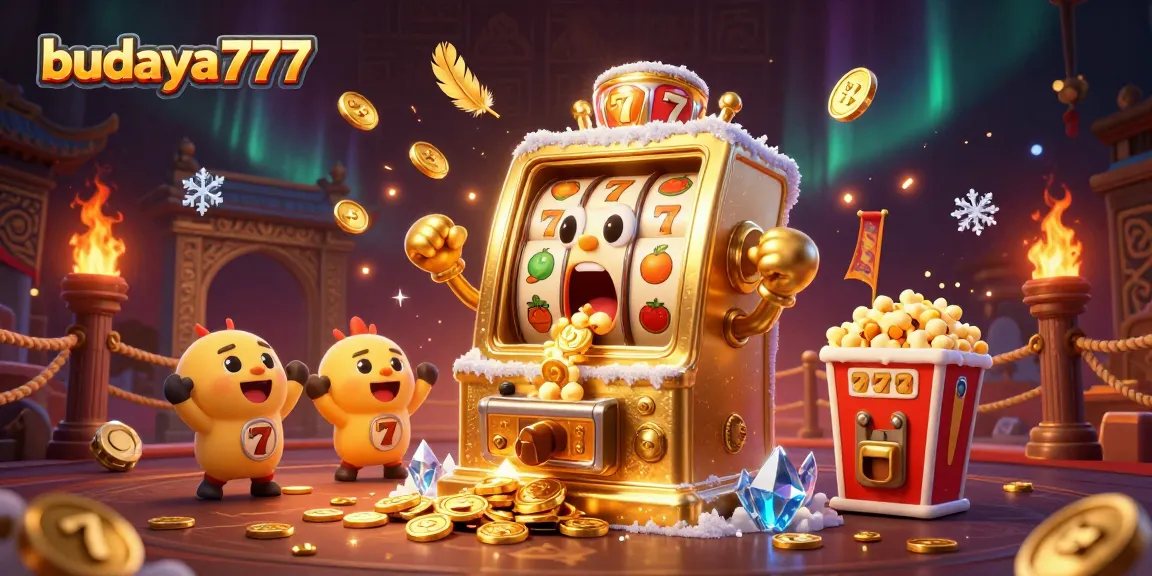 Budaya777 jackpot yang mengejutkan dengan mesin slot emas menyebarkan koin dalam suasana penuh kemeriahan.