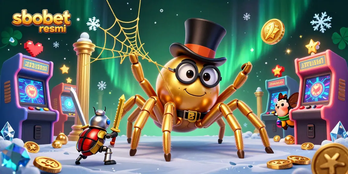 Engage with sbobet resmi as the golden tarantula spins a web in this casino-themed fantasy illustration.