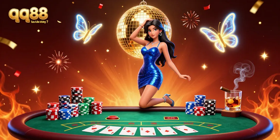 Celebrate in casino style with the glamorous "qq88 lừa đảo không ?" scene filled with poker and vibrant energy.