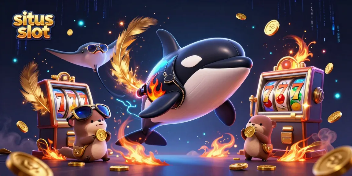 Meraih kemenangan dengan bermain situs slot, keluarga ikan laut dan orca dalam visual kasino.