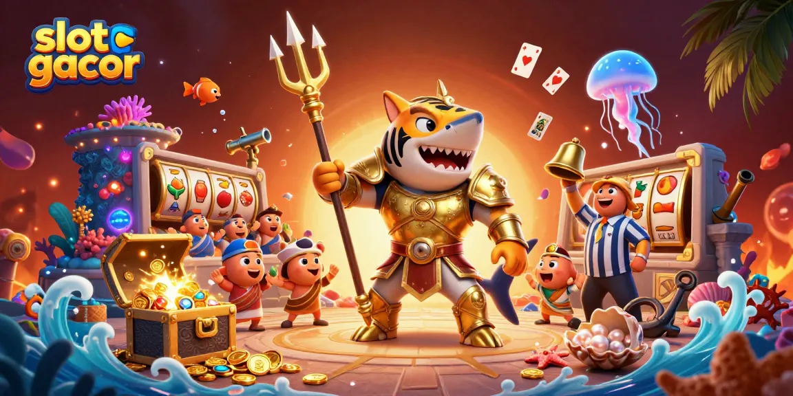 Experience the thrilling slot gacor adventure with a dynamic underwater colosseum and vibrant characters.