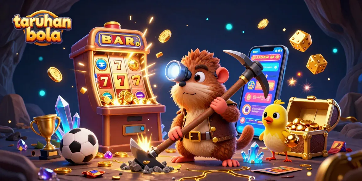 Engage in taruhan bola with a vibrant 3D scene featuring dynamic sports betting elements and treasure.